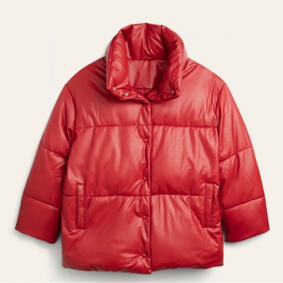 NWOT Anthropologie AVEC LES FILLES Womens L Faux Leather Puffer Coat - Picture 5 of 16